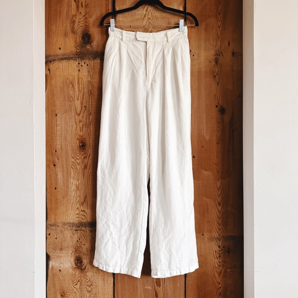 Sz 4 Significant Other Ivory Florina High Rise Linen Blend Trouser Pants GUC